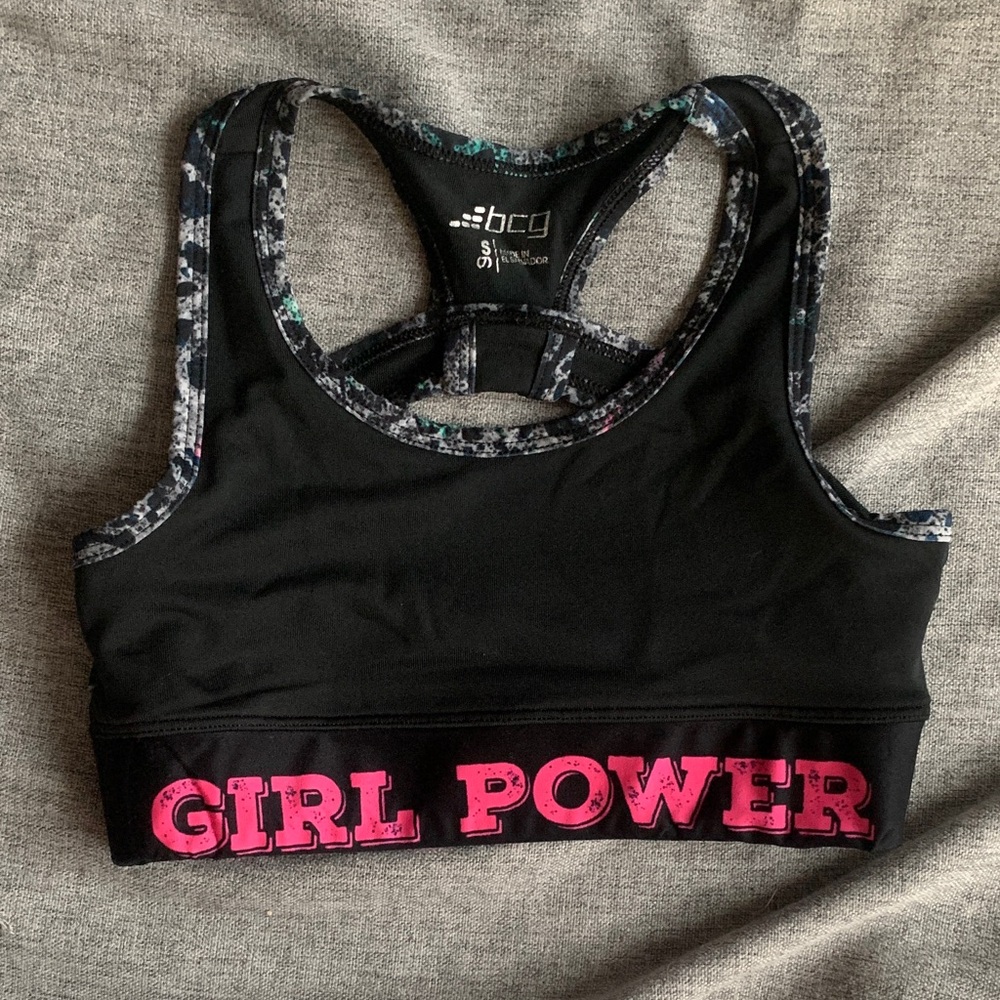 BCG Black Sports Bra with Vibrant Pink Girl Power - S 7